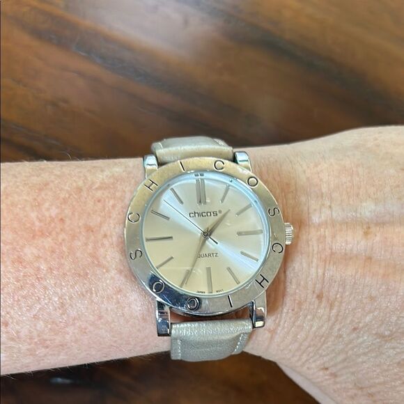 Chico Cream Metallic leather band Watch with Silver Accents